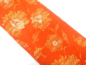 手織り紬　唐花模様織り出し　名古屋帯